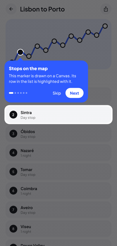 A tour scrolling a list and following the user into a bottom sheet