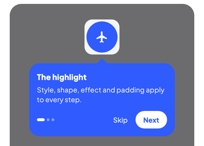 Spotlight: dimmed screen with a cutout around the target